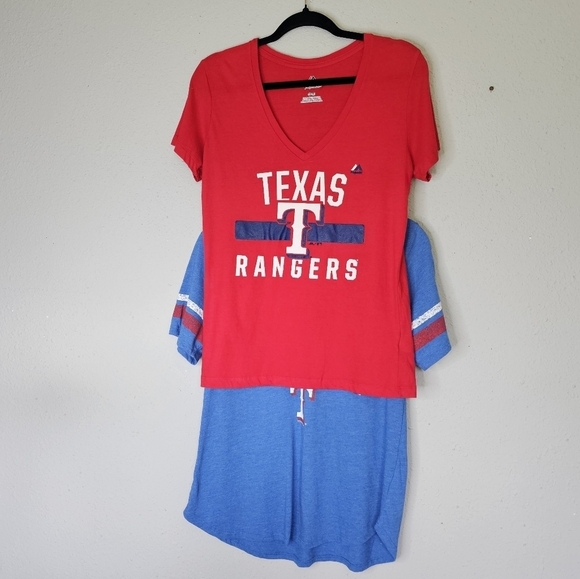 Texas Rangers Lot of 2 Womens Tee Shirts Blue Red Baseball Fan Size M Medium - Picture 1 of 8
